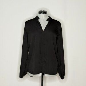 Ann Taylor Black Long Sleeve Ruffle Neck Top - Size XSmall